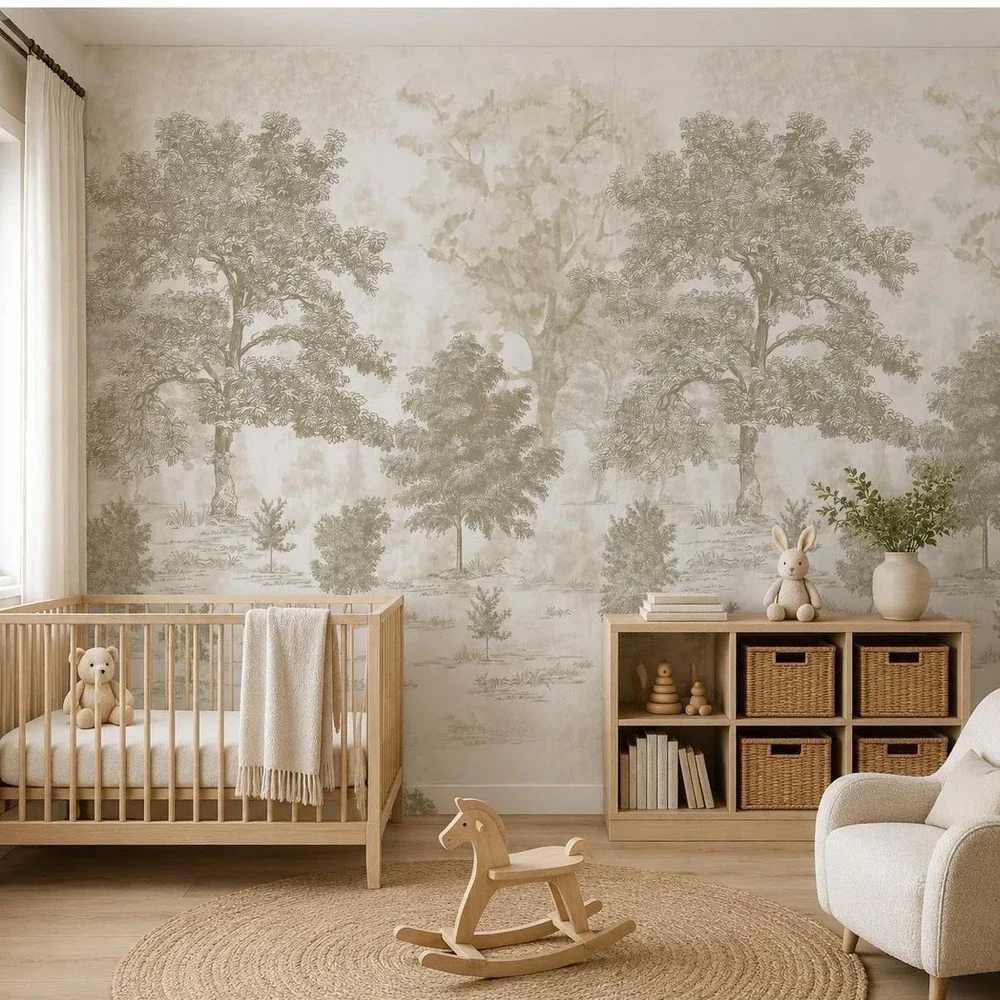 ZEEKO Vintage Forest Wall Mural Peel & Stick 177x110 Beige Wallpaper 6 Strip